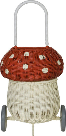 Olli Ella - Rotan Mushroom Luggy - Red / White - Mandje Op Wielen