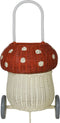 Olli Ella - Rotan Mushroom Luggy - Red / White - Mandje Op Wielen