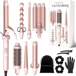 Sansbeauté® 7-in-1 Krultang PRO - Krultang met Klem en Wafeltang - 13mm tot 38mm - Roze & Zwart