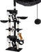 tectake® Kattenkrabpaal XXL Hansi - Plafondhoogte 243-260 cm - 2 kattenhuisjes 2 trappen - Zwart/Wit