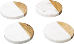 5Five Onderzetter set van 4 marmer - wit en mangohout - Dia 10 cm - Glas onderzetter