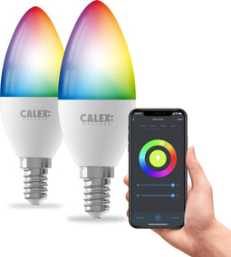 Calex Slimme Lamp - Wifi LED Verlichting - E14 - Dimbaar - RGB en Wit licht - 4.9W (2 stuks)