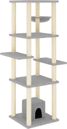 vidaXL - Kattenmeubel - met - sisal - krabpalen - 154 - cm - lichtgrijs