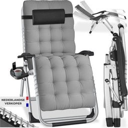 tectake® Opvouwbare Ligstoel Cloud - Ligbed - Traploos Verstelbaar - Grijs