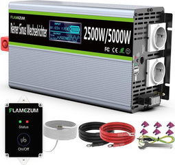 Omvormer - Zuivere Sinus - Power Inverter - 2500W - LED-display & EU AC-Stopcontacten & 2 USB-poorten
