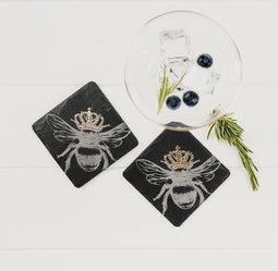 Onderzetters Bij met gouden kroon - Gegraveerd - Leisteen - Just Slate Company Scotland