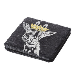 Onderzetters Giraffe met gouden kroon - Gegraveerd - Leisteen - Just Slate Company Scotland