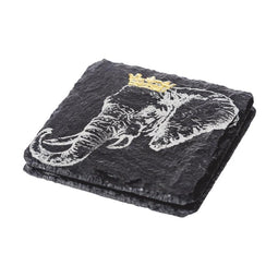 Onderzetters Olifant met gouden kroon - Gegraveerd - Leisteen - Just Slate Company Scotland