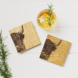 Onderzetters Schotse Hooglander - Schots Eikenhout - Scottish Made