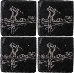 Onderzetters Sport Golfen - Gegraveerd - Leisteen - Just Slate Company Scotland