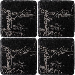 Onderzetters Sport Vissen - Gegraveerd - Leisteen - Just Slate Company Scotland