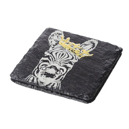Onderzetters Zebra met gouden kroon - Gegraveerd - Leisteen - Just Slate Company Scotland