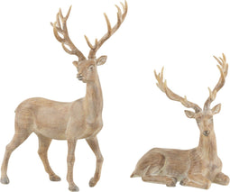 J-Line kerstfiguur Rendier staand & liggend - polyresin - lichtbruin - 2 stuks - kerstversiering