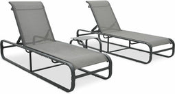 vidaXL - Ligbedden - 2 - st - met - tafel - textileen - en - aluminium