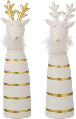 J-Line decoratie Eland - keramiek - goud/wit - small - 2 stuks