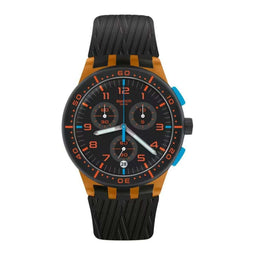 Swatch SUSO401 - Horloge Heren - Ø 42 mm - Zwart/Bruin