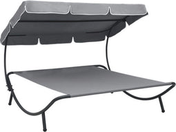 vidaXL - Loungebed - met - luifel - grijs