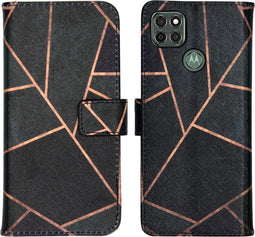 iMoshion Hoesje Geschikt voor Motorola Moto G9 Power Hoesje Met Pasjeshouder - iMoshion Design Softcase Bookcase - Goud / Zwart / Black Graphic