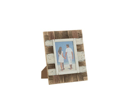 J-Line fotolijst - fotokader Lapwerk Paulownia - hout - naturel/wit - small - 2 stuks