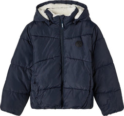 NAME IT NKMMAKE PUFFER JACKET - Puffer jas - Teddyvoering afneembare capuchon - Donkerblauw - Maat 152