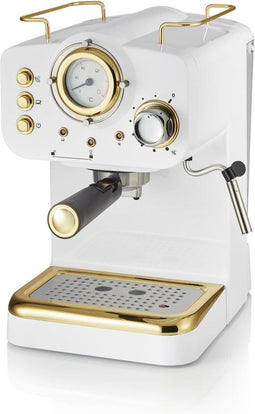 Swan Gatsby Espressomachine – Gemalen Koffie & Pads – Met Melkopschuimer – Wit/Goud