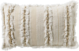 Dutch Decor SORA - Sierkussen 30x50 cm - met flosjes en schelpen - Natural - beige en wit - Inclusief binnenkussen