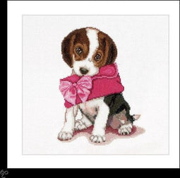 Thea Gouverneur - Borduurpakket met telpatroon - 732A - Voorgesorteerde DMC Garens - Puppy Liefde - Aida - 31 cm x 30 cm - DIY Kit