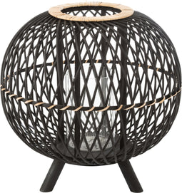 J-Line lantaarn Bol Op Voet - bamboe - zwart/naturel - large