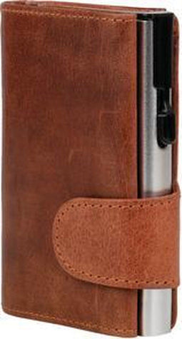 Clicksafe pasjeshouder - RFID - 8 pasjes - buffelleer/aluminium - cognac/zilver - JU-962508