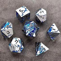 HOT Games Dobbelst.Set Metaal Draak - 7-delige polyhedral dice set - Glanzend silver met blauwe details
