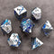HOT Games Dobbelst.Set Metaal Draak - 7-delige polyhedral dice set - Glanzend silver met blauwe details