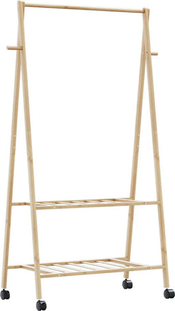 vidaXL - Kledingrek - met - schappen - en - wielen - 96x45,5x155,5 - cm - bamboe