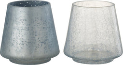 J-Line windlicht Conisch Craquele - mat/blauw - medium- 2 stuks