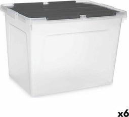 Opbergbak met Deksel 48 L Transparant Antraciet (6 Stuks)