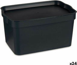 Opbergbak met Deksel Antraciet Plastic 2,3 L 13,5 x 11 x 20 cm (24 Stuks)
