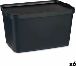 Opbergbak met Deksel Antraciet Plastic 24 L 29,3 x 24,5 x 45 cm (6 Stuks)