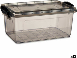 Opbergbak met Deksel Antraciet Plastic 8,5 L 24 x 16 x 37 cm (12 Stuks)