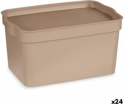 Opbergbak met Deksel Beige Plastic 2,3 L 13,5 x 11 x 20 cm (24 Stuks)