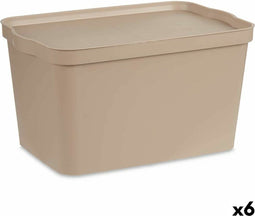 Opbergbak met Deksel Beige Plastic 24 L 29,3 x 24,5 x 45 cm (6 Stuks)