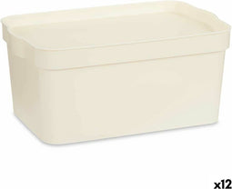Opbergbak met Deksel Crème Plastic 7,5 L 21,5 x 14,5 x 32 cm (12 Stuks)