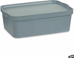 Opbergbak met Deksel Grijs Plastic 14 L 29,5 x 14,3 x 45 cm (12 Stuks)
