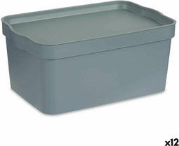 Opbergbak met Deksel Grijs Plastic 7,5 L 21 x 14,2 x 32 cm (12 Stuks)