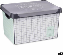 Opbergbak met Deksel Home Vierkant 22 L Grijs Plastic 29 x 23,5 x 39 cm (12 Stuks)