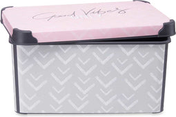 Opbergbak met Deksel Vibes Grijs Roze Plastic 10 L (22,7 x 16,5 x 34,5 cm) (12 Stuks)
