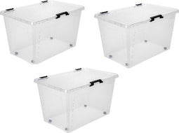 Opbergboxen met deksel 52 liter kunststof transparant 60 x 40 x 35 cm set van 3 stuks