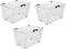 Opbergboxen met deksel 52 liter kunststof transparant 60 x 40 x 35 cm set van 3 stuks