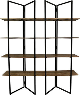 HSM Collection-Opbergrek met 4 planken -165x48x200-Naturel/Zwart-Mango/Metaal