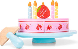 Woet® Houten Verjaardagstaart - 5 Taartpunten met Kaarsjes en Taartschep - Roze