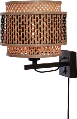 GOOD&MOJO Wandlamp Bhutan - Bamboe/Zwart - Ø25cm - Binnen