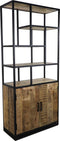 Open boekenkast - 80x35x180 - Naturel/zwart - Mangohout/ijzer